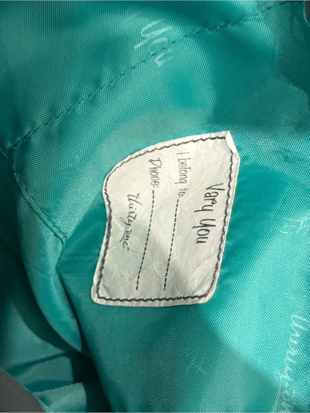 thirty-one Gray Quilted Tote with Teal Trim